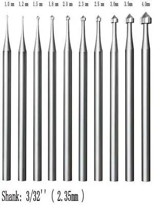 10 Pcs Jewelry Setting Burr - 3/32Inch Shank Stone Setting Burs Cylinder - Cone Shape Lapidary Making Tools