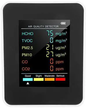 6 in 1 PM2.5 PM10 HCHO TVOC CO CO2 Air Detector CO CO2 Formaldehyde Monitor Home Office Air Tester,White