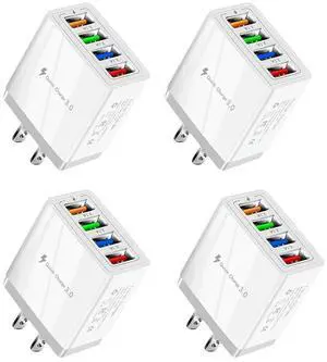4X 4 USB Fast Charging Adapter,With LED Light Fast Charge Charger 5V3A Charger Type-C QC3.0 Fast Charge Adapter(US