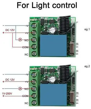 4X DC 12V Single Channel Relay Module Universal Wireless Switch RF Relay Receiver + 2 CH Remote Controller