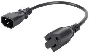 2X 1Ft IEC 320 C14 Male Plug To NEMA 5-15R 3 Prong Female PC Power Adapter Cable Black