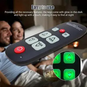 2X A-TV10 TV Remote For Seniors Universal Controller Simple Waterproof Remote Control With LED Light For All TV Mo