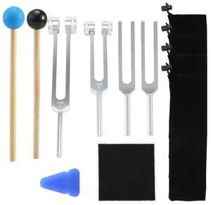 4 Pack Tuning Fork Set(128 Hz,256 Hz,512 Hz,528 Hz)with Tuning Fork Hammer for Sound Sound Vibration Tools