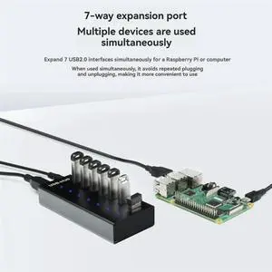 Industrial USB HUB 7-CH USB 2.0 Expansion Port Adapter For 11/10/8 Linux