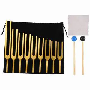 Tuning Fork Set - 9 Tuning Forks for Healing Chakra,Sound Therapy,Keep Body,Mind and Spirit in Harmony- Gold