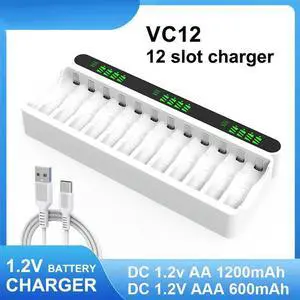 ligent 12 Slot Type-C Charger For Varicore VC12 For 1.2V AA/AAA Ni-MH/Ni-CD Rechargeable