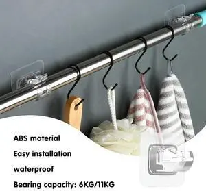 78PCS Curtain Rods No Drill Curtain Rod Brackets Hooks Nail Free Adjustable Stick On Curtain Rod Transparent Hook