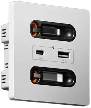 Universal 12W Wall Panel Socket With Retractable Usb-A Usb-C Charging Cable, Type C Outlet For Mobile Phone Tablet