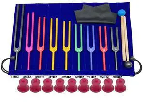 9 Pieces of Colorful Solfeggio Aluminum Alloy Tuning Forks, Tuning Forks for Therapy, Voice Therapy Blue