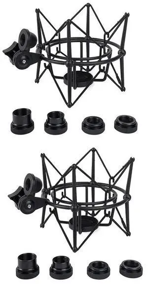 2X Microphone Shock Mount Adjustable Mount Recording Mic Stand Metal Bracket Pod Microphone Stand (Black)