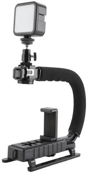 C-Type Video Handle Bracket + LED Fill Light Kit With Cold Shoe Tripod Head For All SLR Cameras & DV