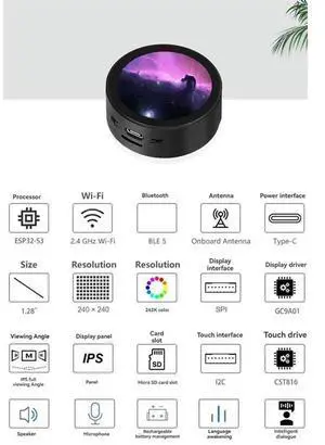 For Deepseek Xiaozhi AI Voice Chat Robot Box Weather Clock ESP32-S3 Development Board N16R8 1.28 Inch LCD Display