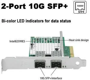 X520-DA2 10Gbe Dual Port SFP Network Card Dual SFP+ Port PCI Express X8 Fiber Server Ethernet Network Card Adapter