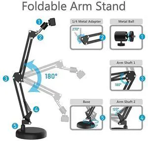 2X Webcam Stand For Desktop Suspension Boom Scissor Arm Stand With Upgraded Round Base,For Webcam