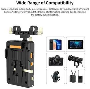 V-Mount Plate VP1 With PD 14.8V,15MM Rod Clamp, Standard V V-Lock Plate Adapter For Video Cameras Vi