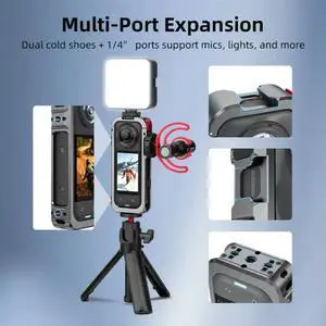 For X5-Metal Protective Cage Housing Frame, Silicone Lens Cover Mirror& Protective Storage Bag