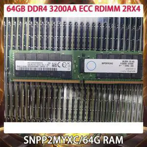 SNPP2MYXC/64G 64GB DDR4 3200AA ECC RDIMM 2RX4 RAM For P2MYX 0P2MYX Server Memory