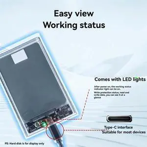 Type C HDD Enclosure 2.5 Inch SATA SSD Hard Drive Case External Enclosure Transparent Mobile External HDD Case