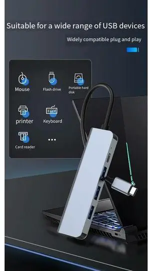 Ageryu 5-In-1 Type C Hub 3 USB Multi-Port Adapter With -Compatible, PD100W, For Laptops,Phones
