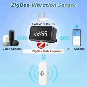 Zigbee Smart Vibration Sensor Detection Tuya Smart Life APP Notification Real-Time Motion Vibration Alarm Smart Home, Durable-N3