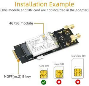 Ageryu M.2 Key-B Wireless Module Adapter Support 5G 4G 3G LTE GSM Modem Black Plastic For NGFF 3042 3052 M2 B Key Card-N33R
