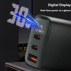 Ageryu 30W Multiple Sockets Charger Digital Display Quick Charge Fast Type C USB Charger For Laptop Phone B US Plug-N33R
