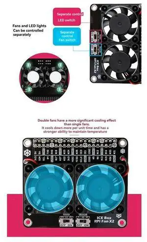 GPIO Extension Board Dual Cooling Fan,For Pi 4 Model B, Includes Compatibility 4B, 3B+