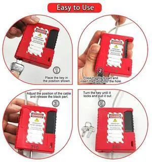 Ageryu Lockout Tagout Cable Lock - 3.3Ft Adjustable Cable Lock, Steel Cable Lock With Vinyl Coating, Loto-Cable-N33R