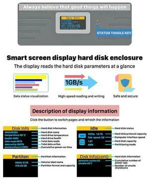 Ageryu Smart M.2 NVMe / SATA SSD Enclosure, USB 3.2 Gen 2 10Gbps, External M2 Adapter Case Support M-Key B +M Key UASP RTL9210