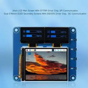 2Inch LCD Screen With 0.96Inch OLED Display Module HAT Kit For Rpi Pi Zero 2 W 3 Model B 4 5 Expansion Board