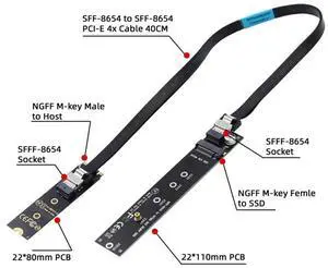 NGFF M.2 NVME M-Key SSD Male To Female Extension Cable 40Cm With SFF-8654 Connector Adapter For Mainboard SSD 2280/221 NGFF M.2 NVME M-Key SSD Male To Female Extension Cable 40Cm With SFF-8654 Connector Adapter For Mainboard SSD 2280/221
