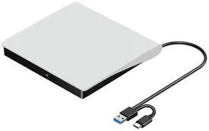 External CD DVD +/-RW Drive, USB 3.0 & USB-C Portable CD & DVD ROM Burner Player Reader Writer Rewriter Disc Drive-N33R