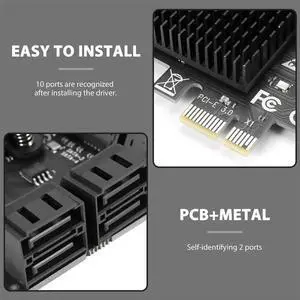 Ageryu 10 Port SATA 3.0 To Pcie X1 Expansion Card PCI Express SATA Adapter SATA3 6G Converter With Heatsink For