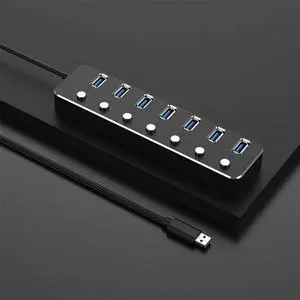 USB 3.0 Power Adapter 7 Ports Aluminum Alloy Splitter Hub USB Multi Extender Switch 1.2M Cable Hub Kit USB Hub 3.0 EU Plug B-N33