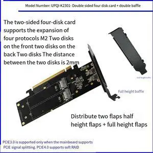 Ageryu Double-Sided 4-Disk NVME RAID Card Pciex16 To NVME SSD Hard Drive Adapter Card RAID Array Expansion Split Card Accesso