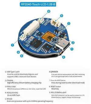 RP2040 Microcontroller Development Board For Pi 240X240 65K Color 1.28 Inch LCD Touch Screen Black CNC RP2040 Microcontroller Development Board For Pi 240X240 65K Color 1.28 Inch LCD Touch Screen Black CNC
