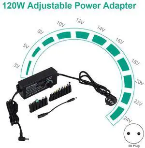 Ageryu 5A 120W Adjustable Power Supply, Universal Power Supply Adapter 3V-24V 5A Adjustable Power Adapter AC To DC Eu Plug-N33R