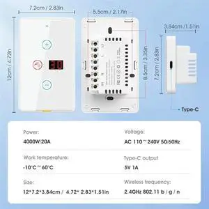 Ageryu Tuya Smart Wifi Water Heater Switch Touch Wall Panel 20A Timer Control Work Smart Home For Alexa Google Home A-N33R