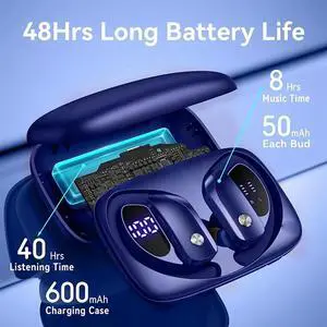 Ageryu Bluetooth 5.0 Waterproof Sport Headphones Hifi Built-In Mic Headset Fit For Workout-Blue-N33R