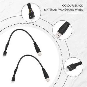 Ageryu 2Pcs 20Cm 9 Pin Male To External USB A Male PC Mainboard Internal Data Extension Cable