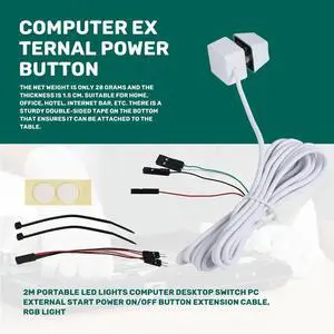 Ageryu 2M Portable LED Lights Computer Desktop Switch PC External Start Power On/Off Button Extension Cable