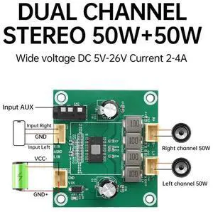 Ageryu TPA3116 DC 5V-26V 50W+50W 2.0 Channel Digital Stereo Audio Power Amplifier Board 2A Audio Amplifier Module