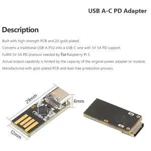 Ageryu For Pi5 USB A-C PD Adapter With Cable Mini PD Trigger Activation Power USB-A To USB-C For Pi 5