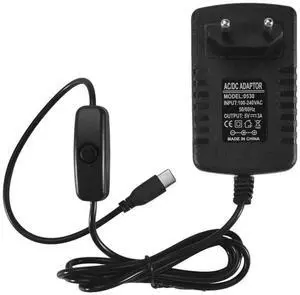 Ageryu For Raspberry Pi 4B Power Supply 5V 3A Type-C Power Adapter With ON/OFF Switch USB-C Charger EU Plug-N33R