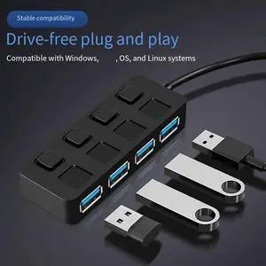 Ageryu 4-Port Button USB3.0 HUB Switch USB Splitter1 To 4 Hub Type-C Extender For Laptop Computer Spare Parts Accessories B-N33R