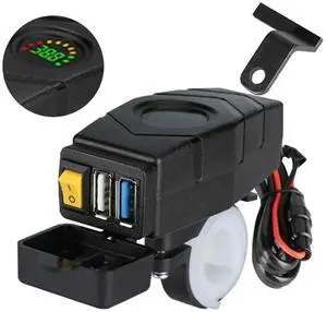 Ageryu C1FB 20-80V E-Bike Handlebar USB Charger 24V 36V 48V 60V QC3.0 Quick Charger Adapter(Red Light) Durable Easy Install-N33R