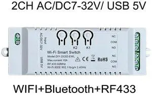 Ageryu 2CH Wifi Smart Switch DIY Timer Ewelink 7-32V 2.4G Wifi+RF433+BT Home Automation Module For Alexa Google Home IFTT Easy Install-