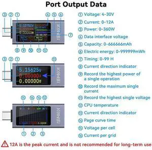 KOWSI USB C Tester Power Meter, Digital Multimeter With Large Color Screen,Voltage And Current Tester For Chargers,Power Banks-N KOWSI USB C Tester Power Meter, Digital Multimeter With Large Color Screen,Voltage And Current Tester For Chargers,Power Banks-N