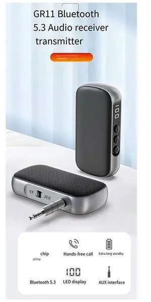 GR11 Car Bluetooth Transmitter And Receiver Two-In-One Car Bluetooth Audio Adapter 1Set-N33R