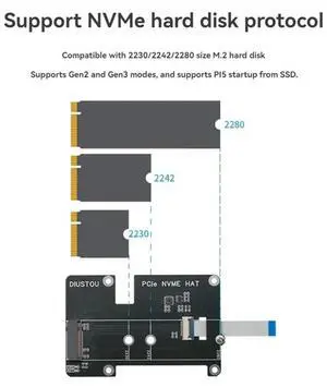 PCIe to M.2 M Key Adapter NVMe Expansion Board for Raspberry Pi 5